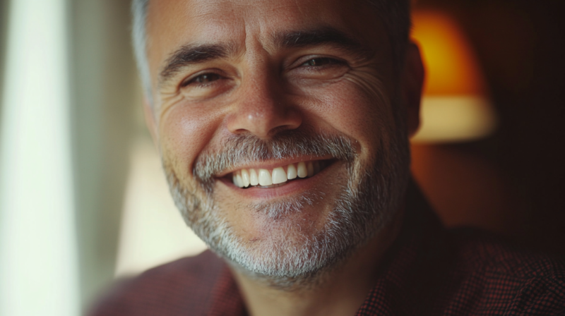 A Smiling Man with A Well-Groomed Beard and Full Set of Teeth